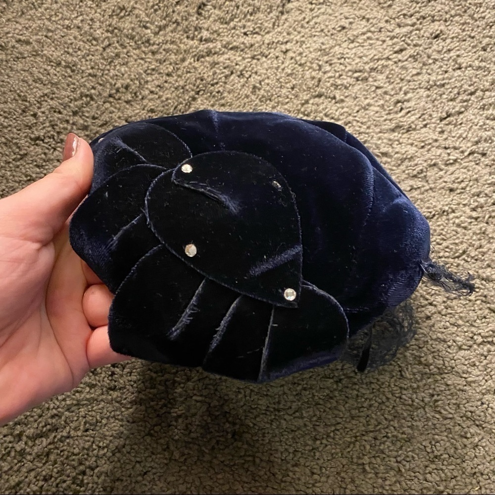 Vintage navy blue velvet wire cage style hat with veil